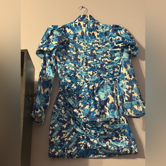 Vibrant Blue Patterned Long Sleeve Dress - Picture 2 of 3